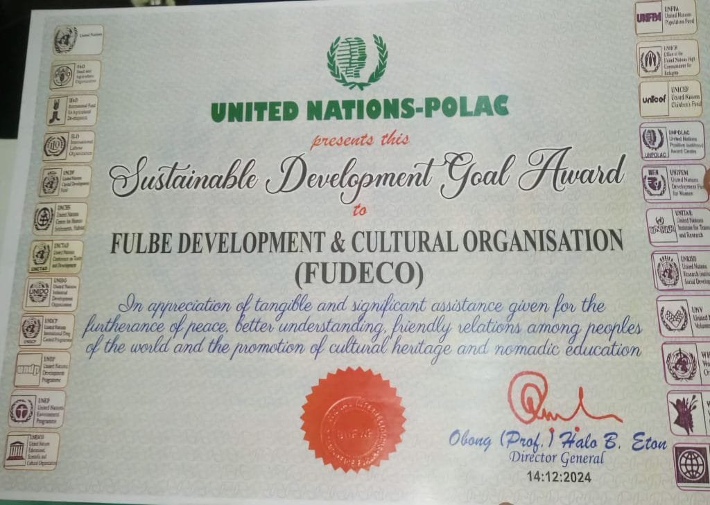 FUDECO bags the coveted U.N. Sustainable Development Goals Award. Abuja: 15th Dec. 2024